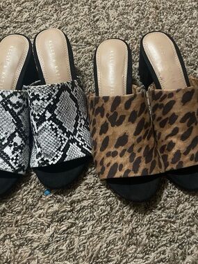 Kelly & Katie Dual Animal Print Slide Mules - Black/White & Brown/Cheetah